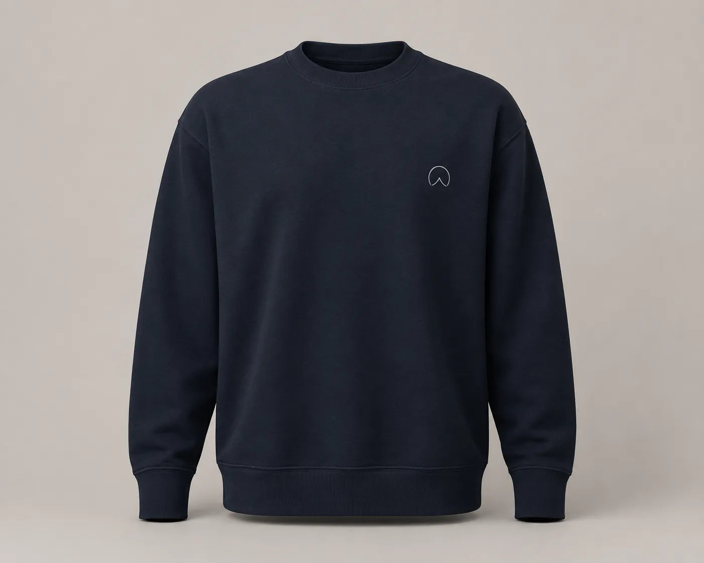 Front flatlay of BRTLS Own Your Presence Navy Sweatshirt with minimal embroidery and heavyweight premium construction