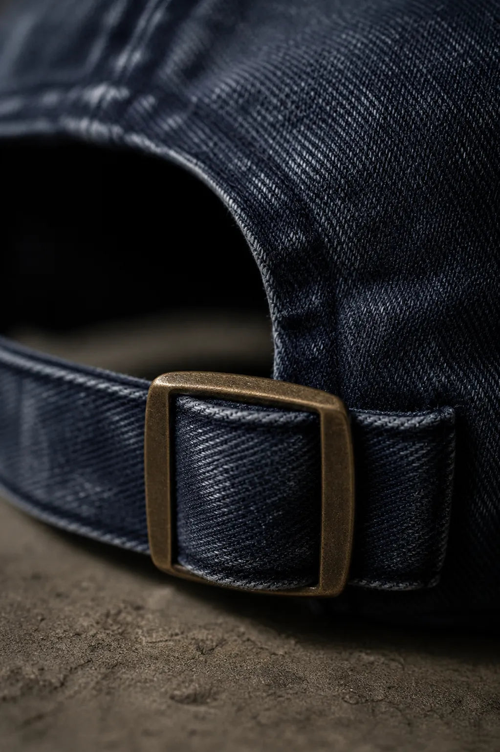 Premium brass buckle closure detail on Core Vintage Cap Navy