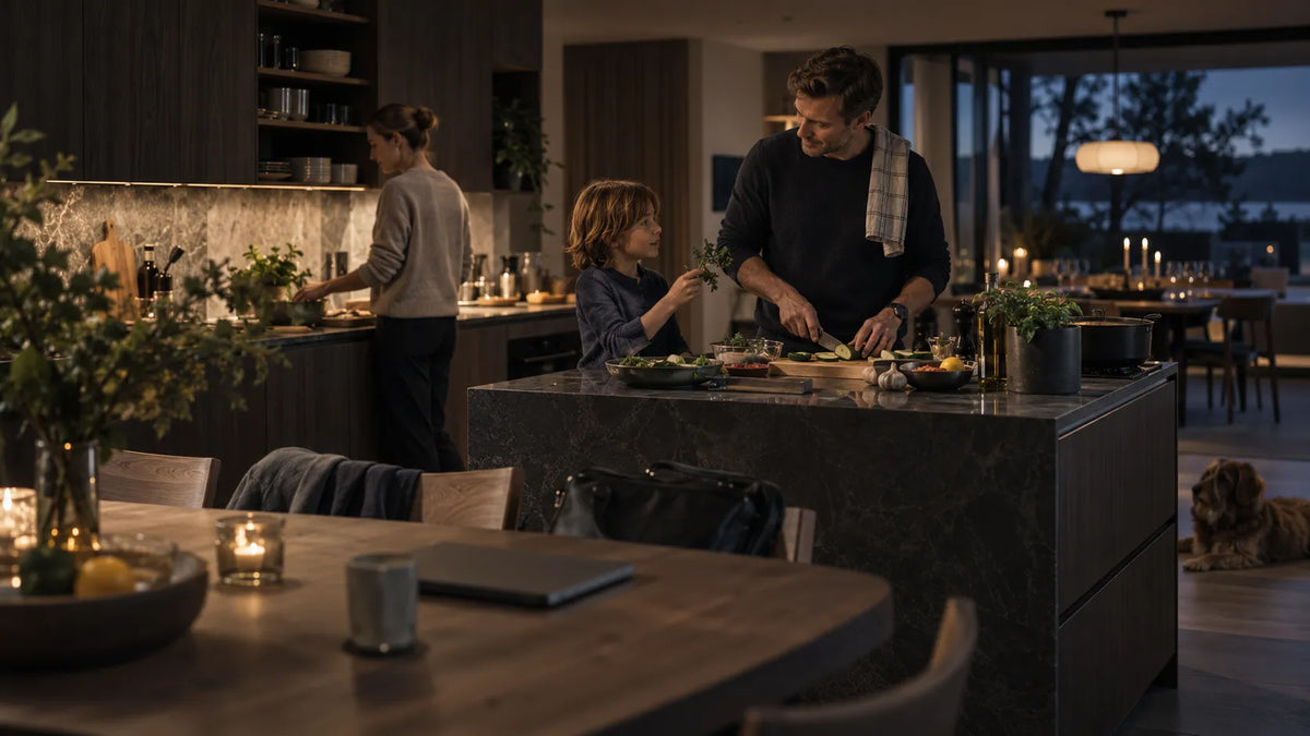Working father spending time with his family at home after the working day.