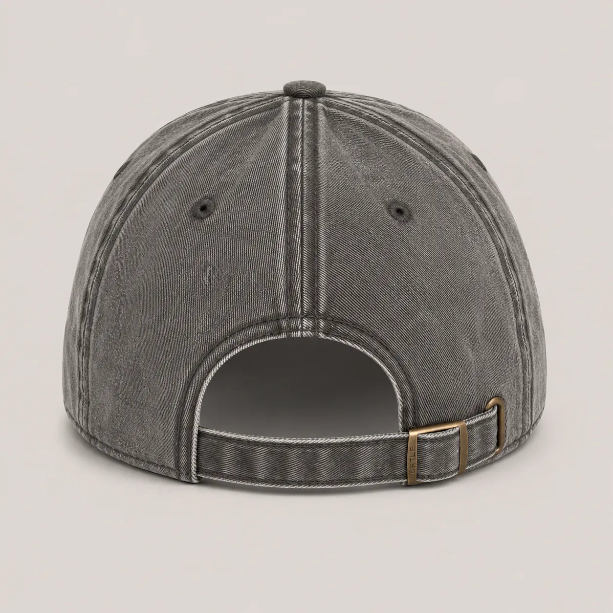 BRTLS Charcoal Grey Presence Vintage Cap back view featuring adjustable strap and antique brass buckle