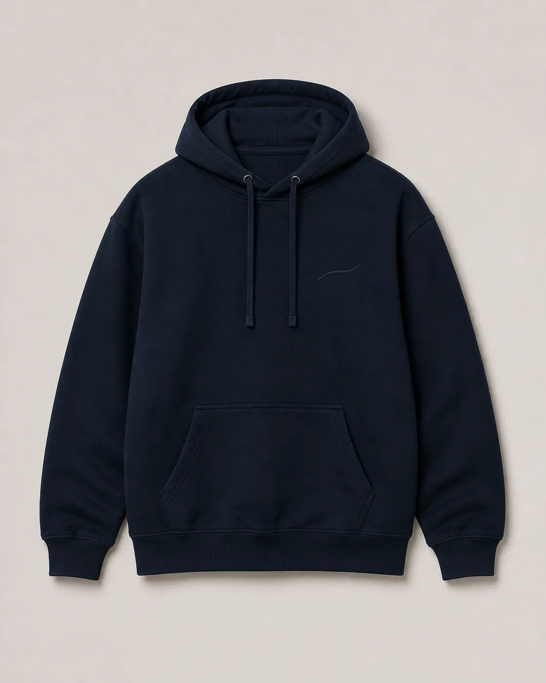 Front view of the BRTLS Core Navy Hoodie featuring a minimalist design and tonal signature embroidery