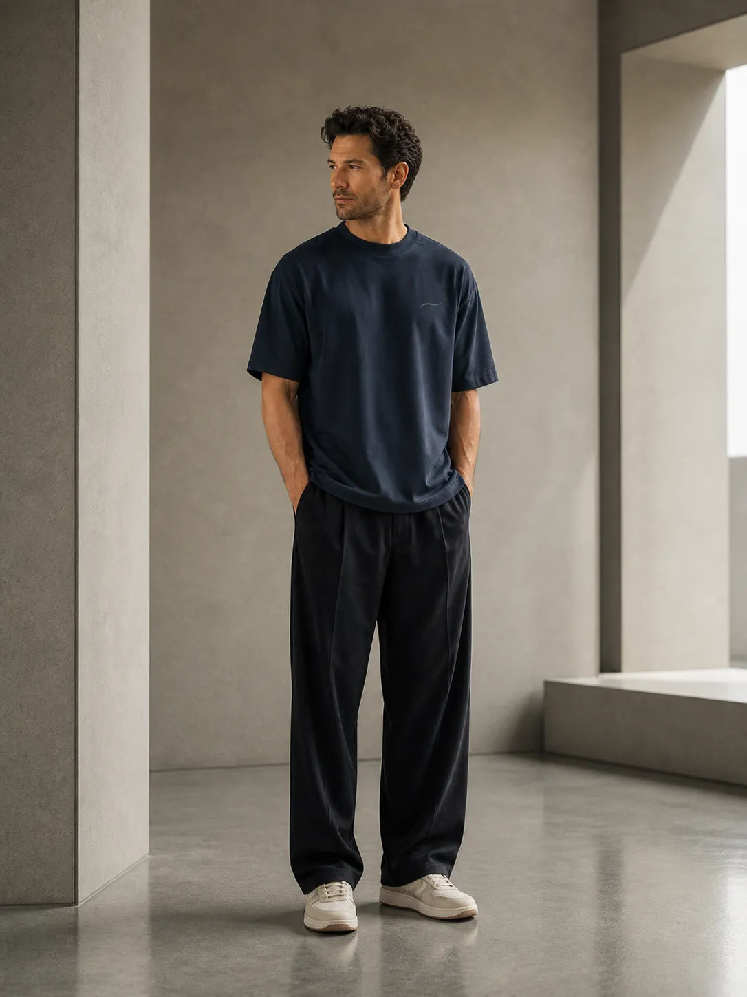 BRTLS Core Tee Navy Blazer showing relaxed contemporary fit, premium heavyweight fabric and minimalist everyday styling for modern fathers.