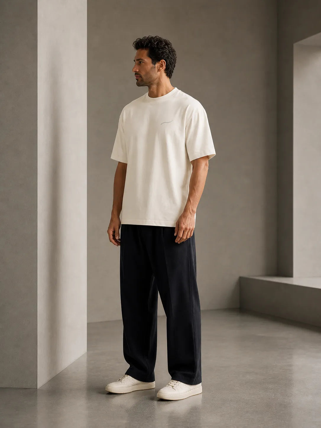 BRTLS Core Tee Vintage White displaying the relaxed contemporary fit and clean minimalist silhouette designed for modern fathers.