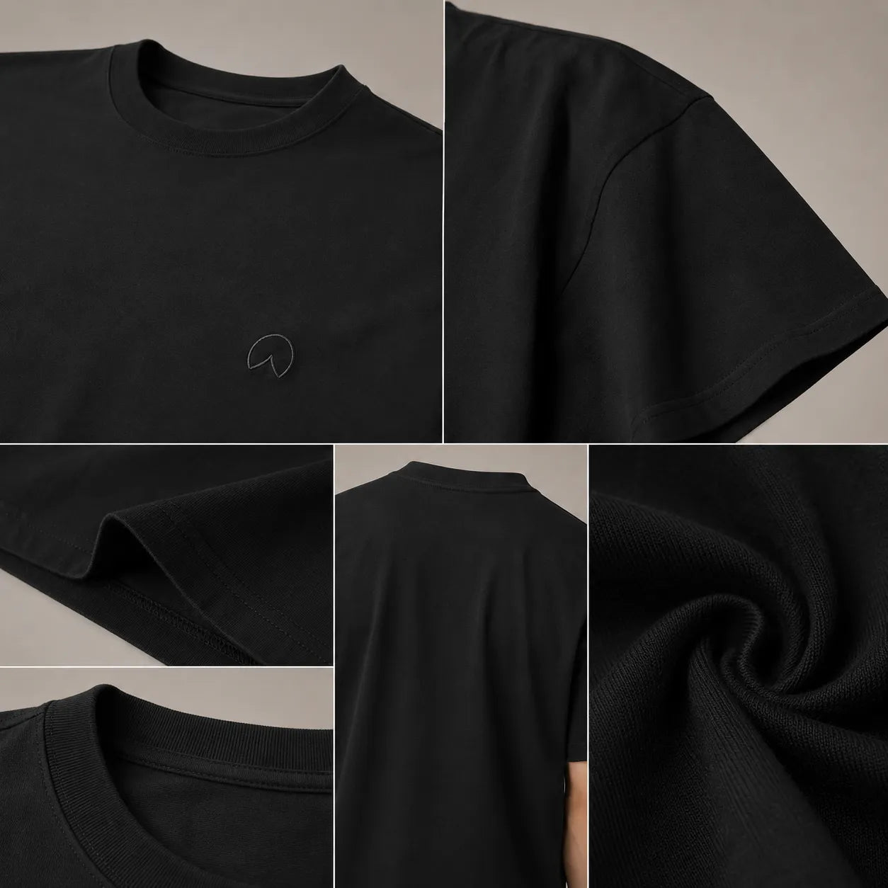 Premium detail image of the BRTLS Refined Presence Tee Black showing heavyweight cotton texture, tonal Presence artwork and refined finishing details